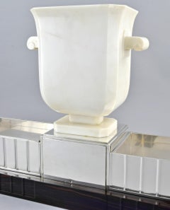 A French Art Deco Silver & Alabaster Centrepiece On A Macassar Ebony Plinth
