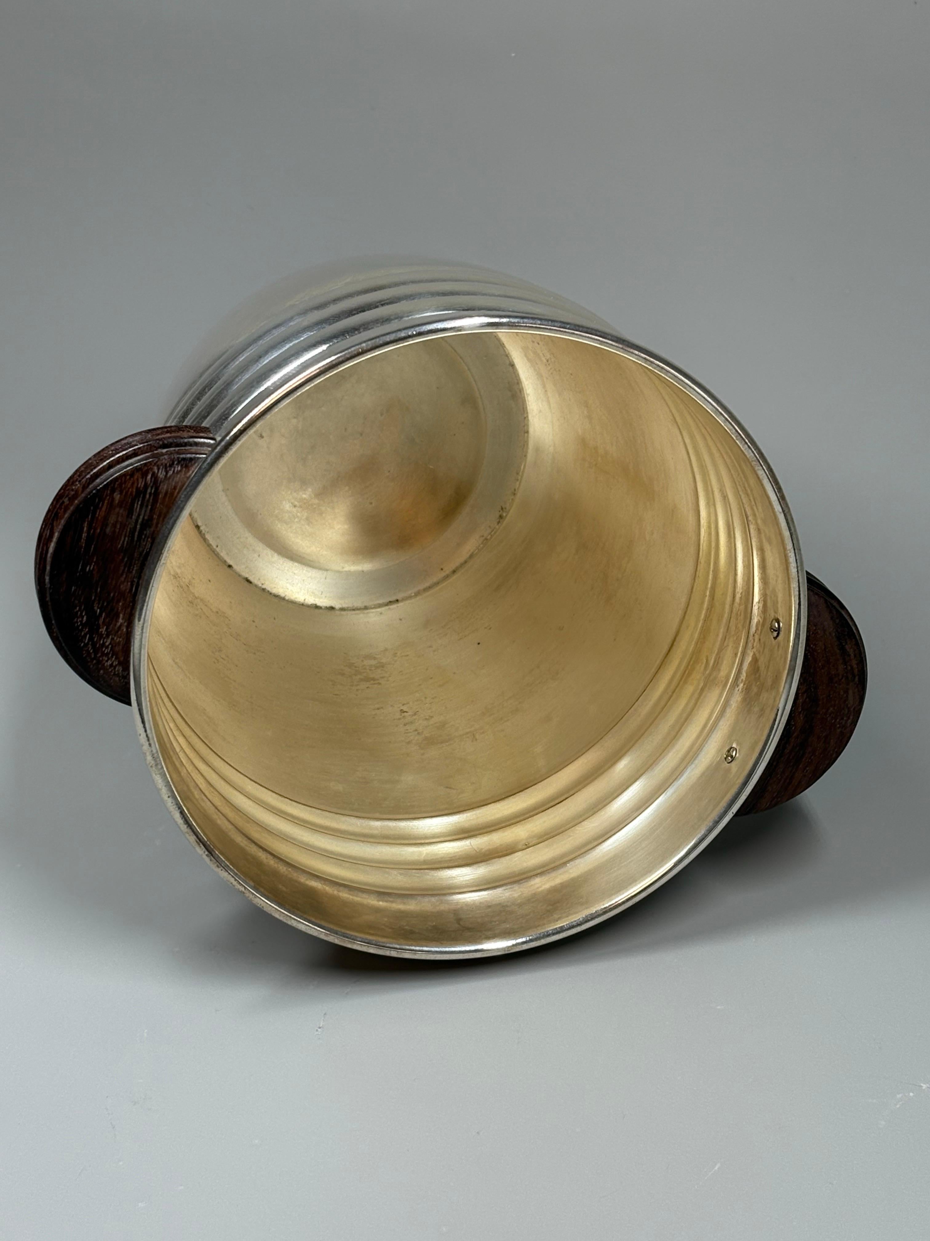 Französischer versilberter Champagner-/Weinkühler im Art-Déco-Stil mit Griffen aus Palisanderholz im Angebot 6