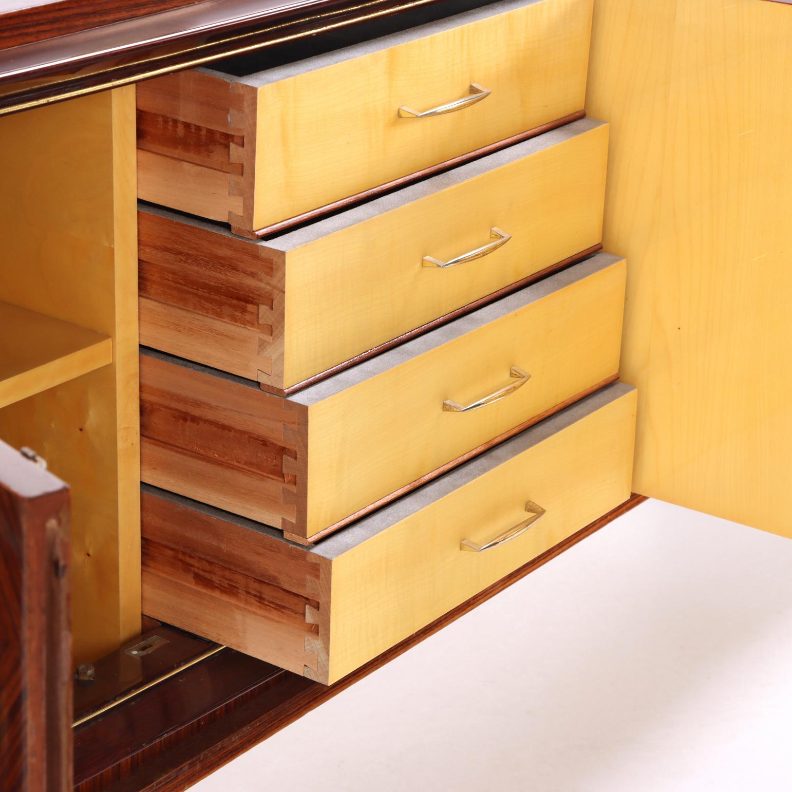 A French Art Deco style Exotic Wood Sideboard / Buffet, C. 1945. In Good Condition For Sale In Philadelphia, PA