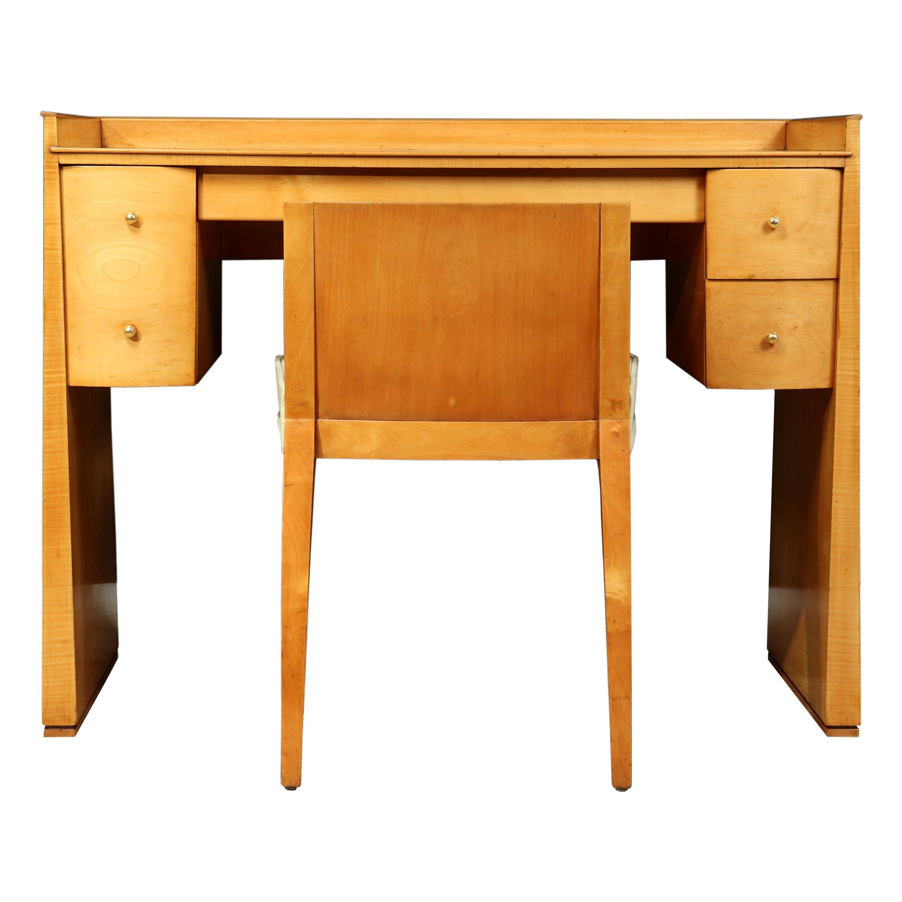 French Art Deco Sycamore Dressing Table and Chair For Sale