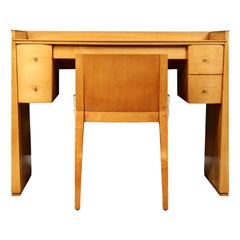 French Art Deco Sycamore Dressing Table and Chair