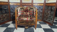 French Art Deco Walnut Tub Chair with Original Geometric Jaz Age Upholstery
