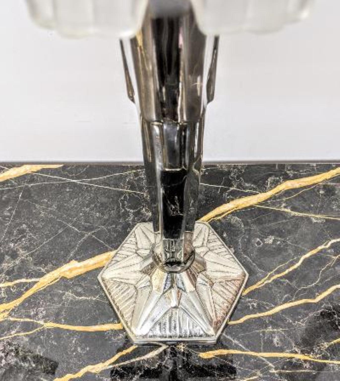 Bronze French Art Deco waterfall Table Lamp Signed by Sabino (pair available) For Sale