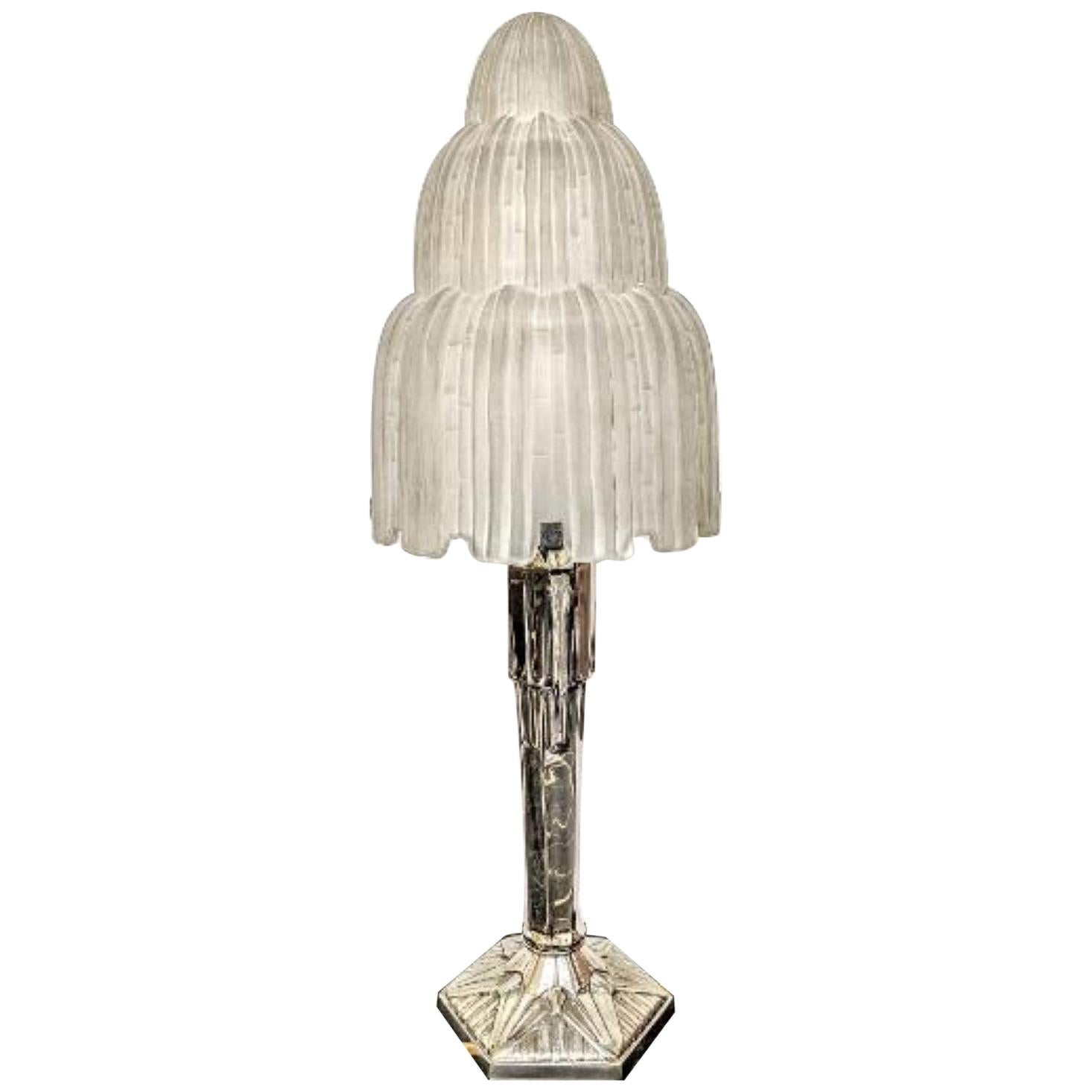 French Art Deco waterfall Table Lamp Signed by Sabino (pair available) For Sale