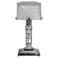 A French Art Deco Wrought Iron Table Lamp Singed by Sabino