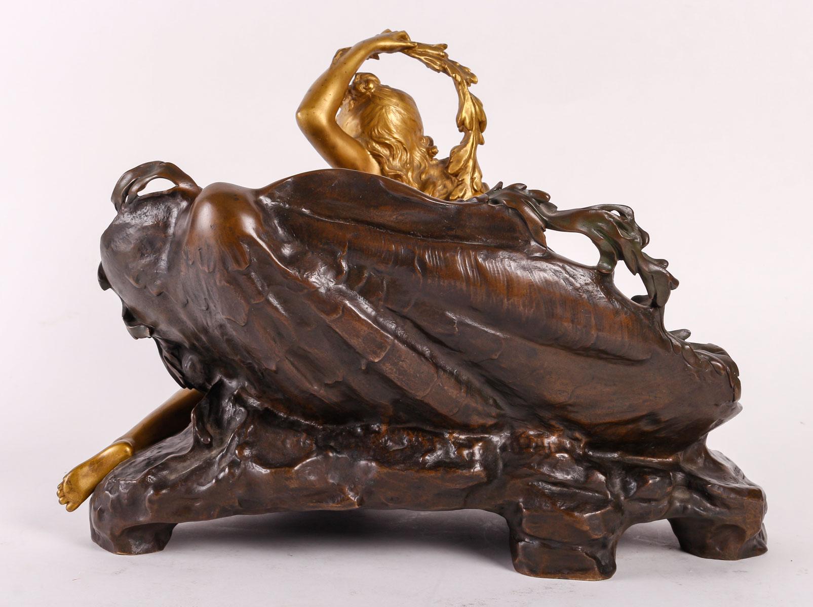 Late 19th Century A French Art Nouveau Bronze Vide-Poches by Auguste Moreau (1834-1917) For Sale