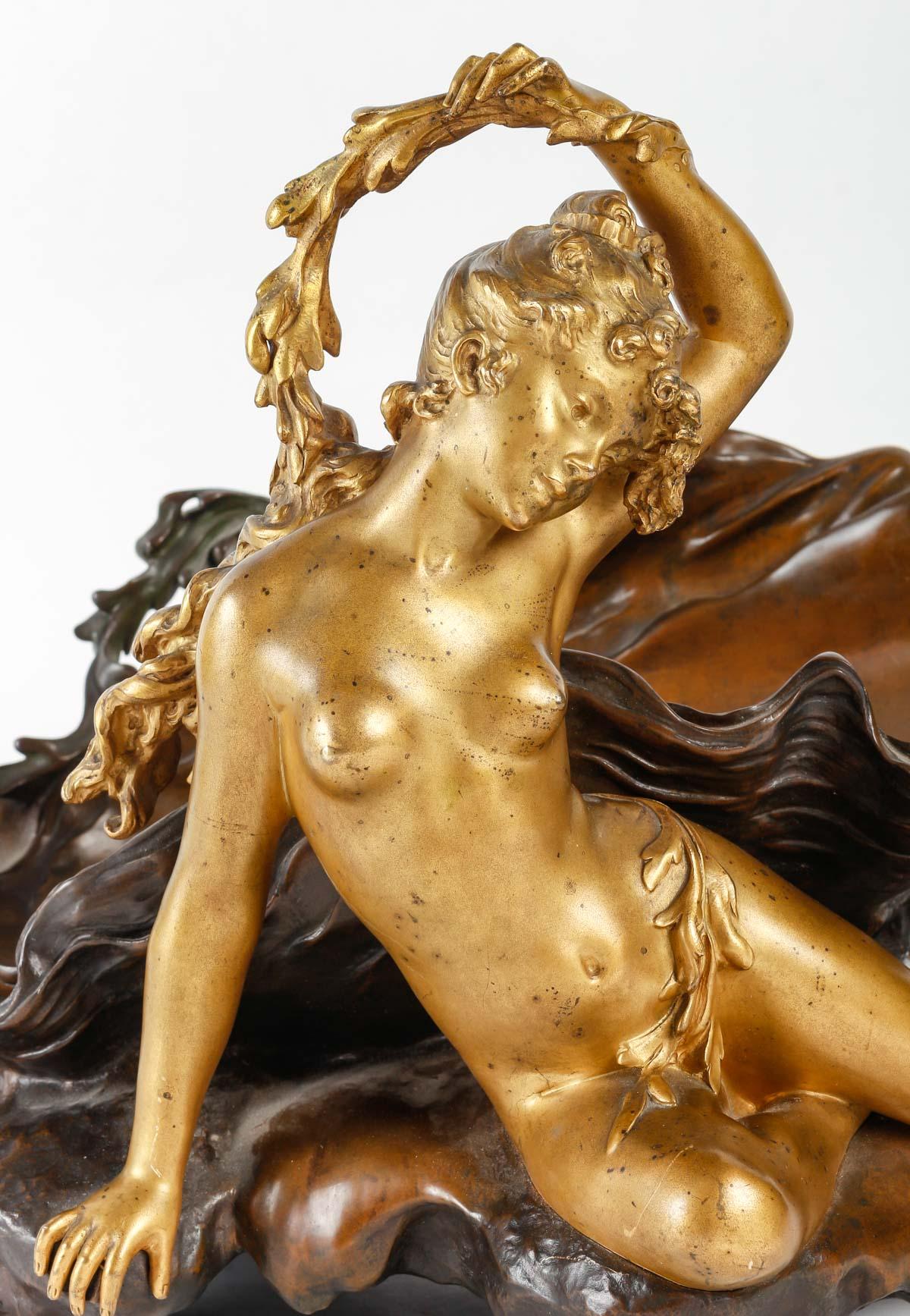 Französische Jugendstil-Ablageschale aus Bronze von Auguste Moreau (1834-1917) (Spätes 19. Jahrhundert) im Angebot