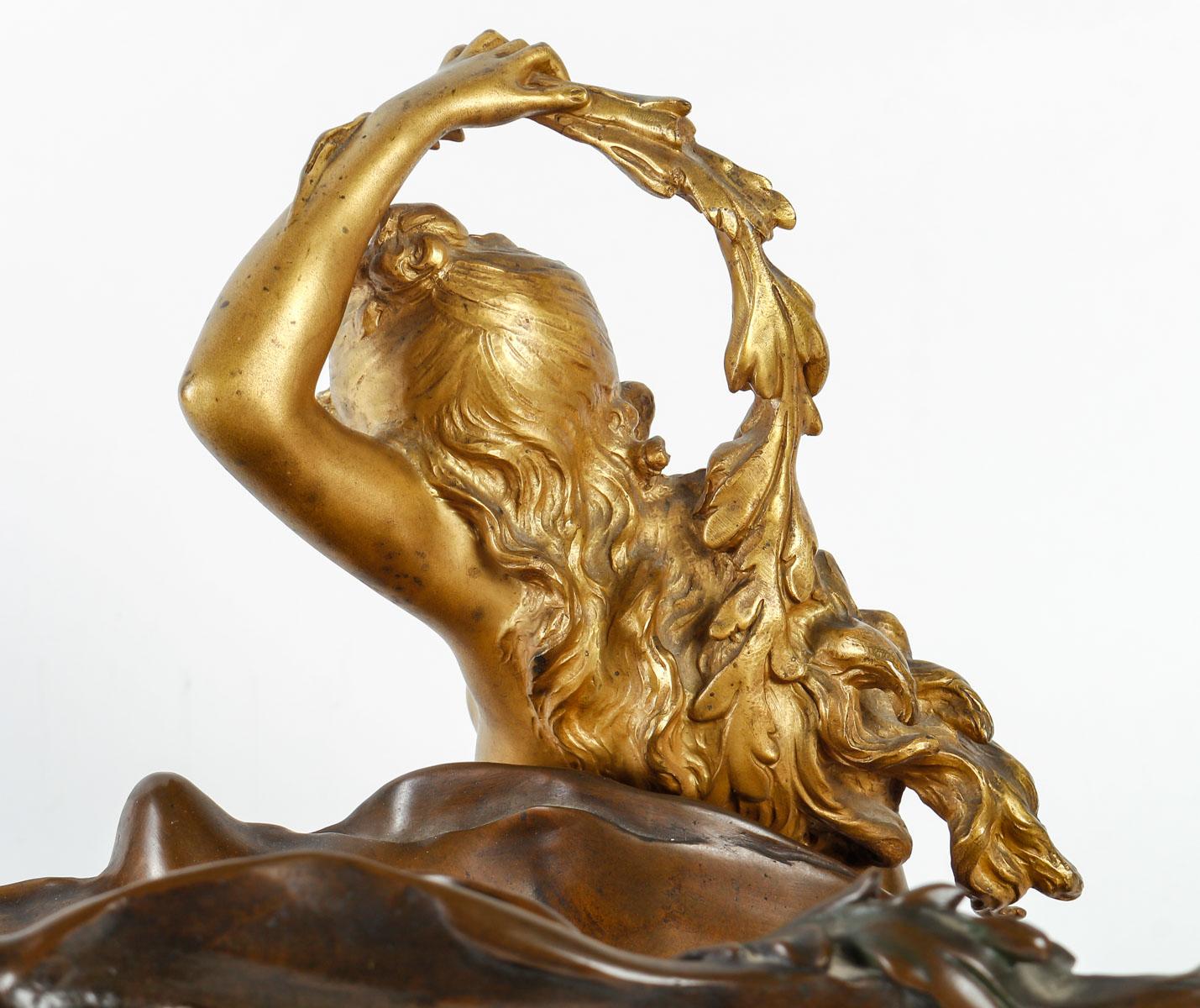 Französische Jugendstil-Ablageschale aus Bronze von Auguste Moreau (1834-1917) im Angebot 1