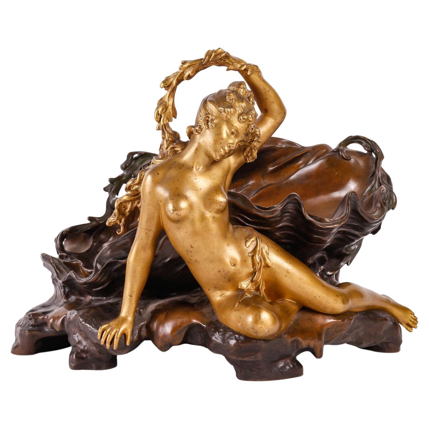 Französische Jugendstil-Ablageschale aus Bronze von Auguste Moreau (1834-1917) im Angebot