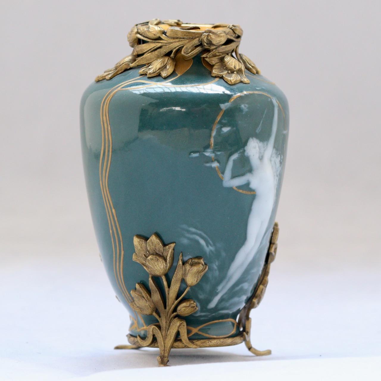 Enameled French Art Nouveau Naïade Jewell Vase, circa 1890