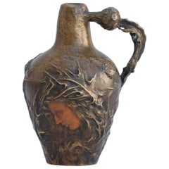 French Art Nouveau Symbolist Bronze Vase by Jeanne Jozon