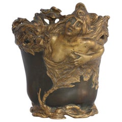 French Art Nouveau Symbolist Nymph Flower Bronze Vase, circa 1900