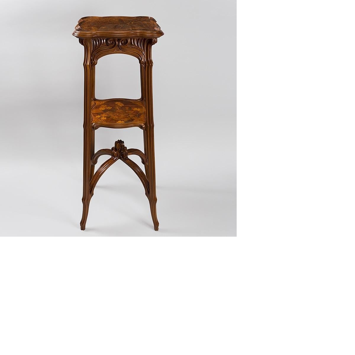 Marquetry French Art Nouveau Wooden Pedestal by Emile Gallé For Sale