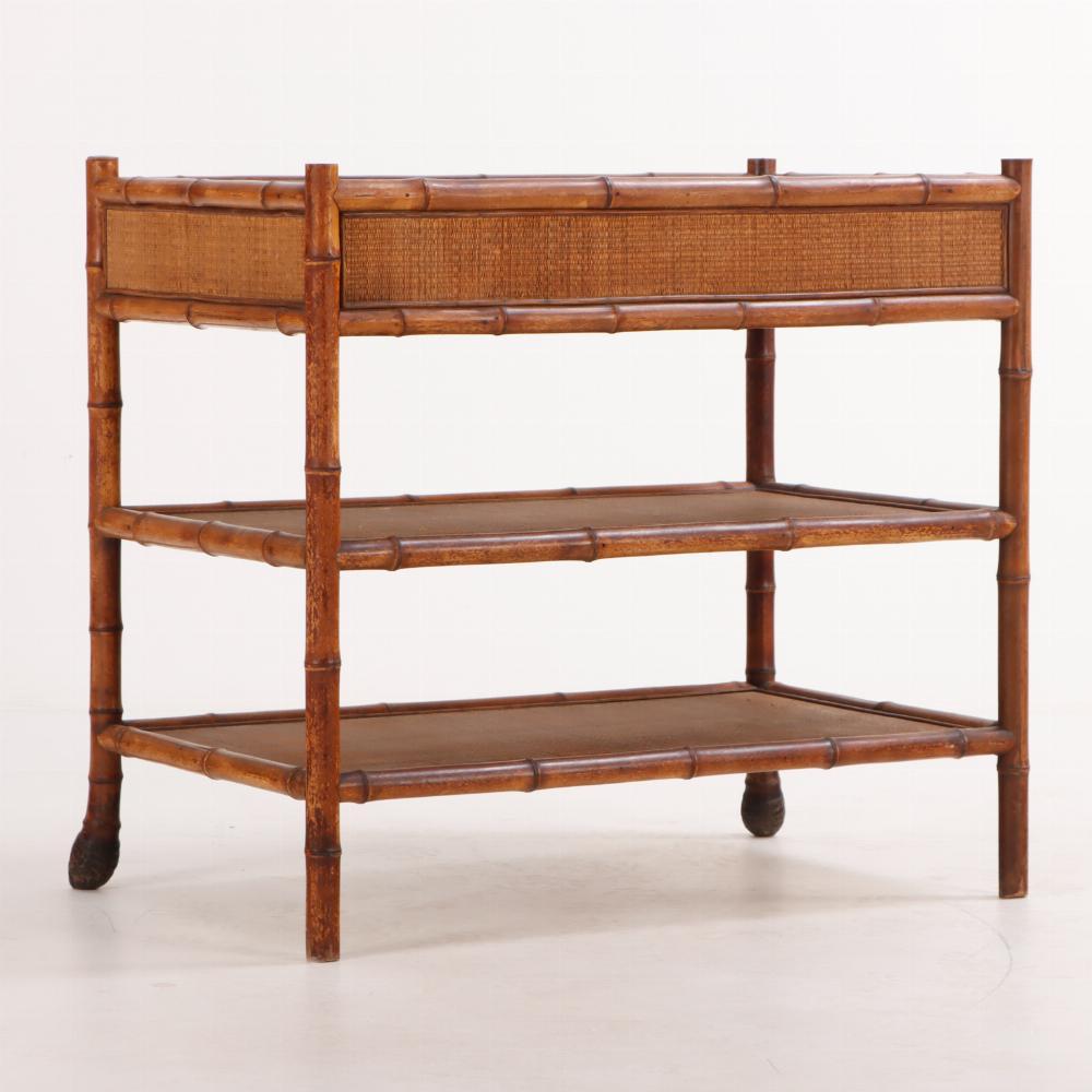 Having a top supporting a single drawer and two shelves below, this versatile piece can be used in any room in your home. It is finished on all sides and could even be a drop zone in your entry. 

The top surface has an area where it is raised and