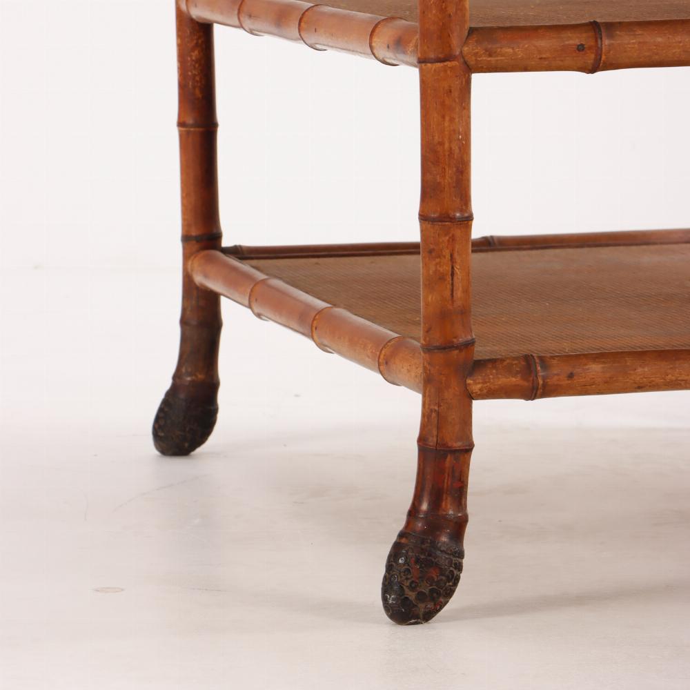 A French bamboo three-tier server, C 1940. In Fair Condition For Sale In Philadelphia, PA