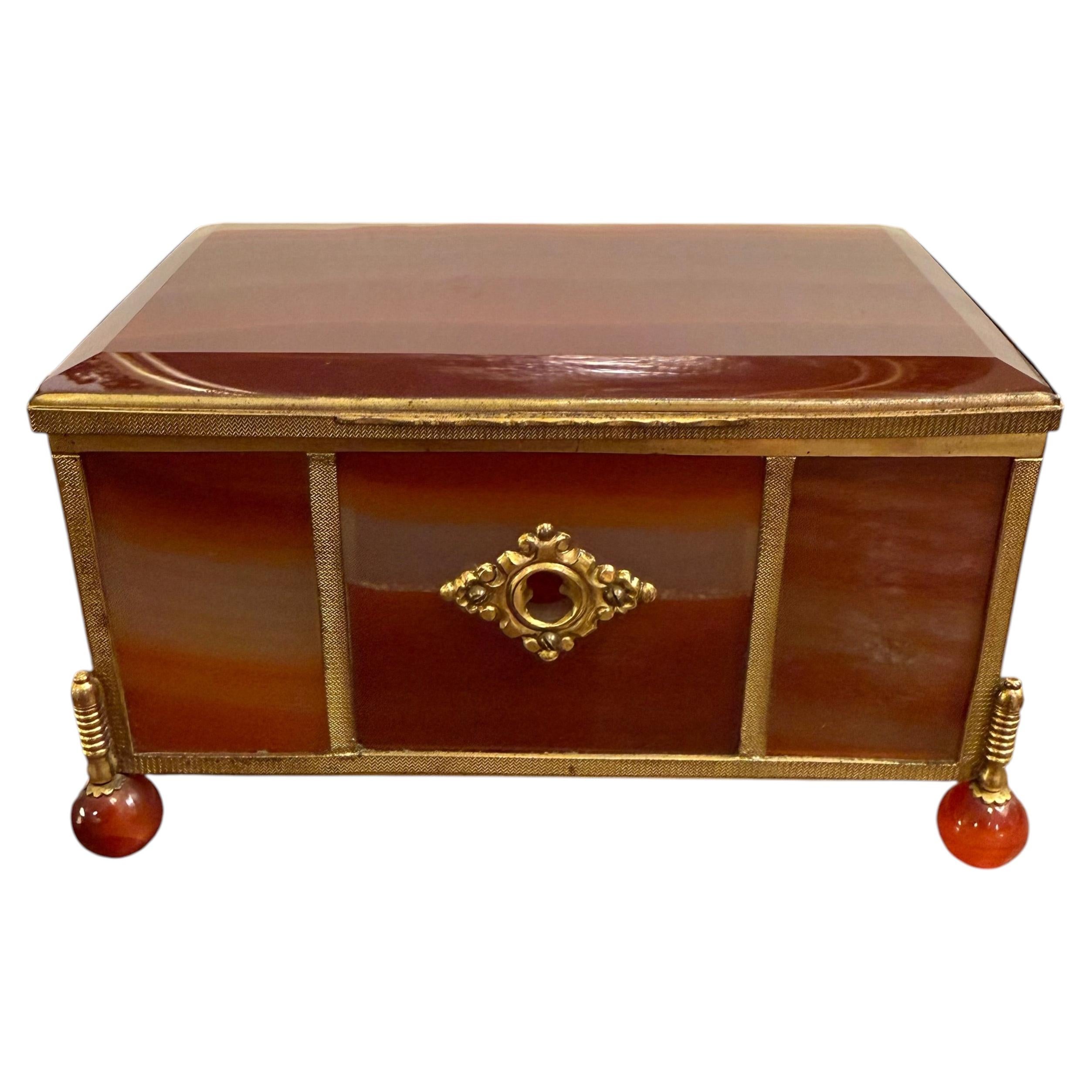 A French Banded Agate and Ormolu Trinket Box, 19th Century