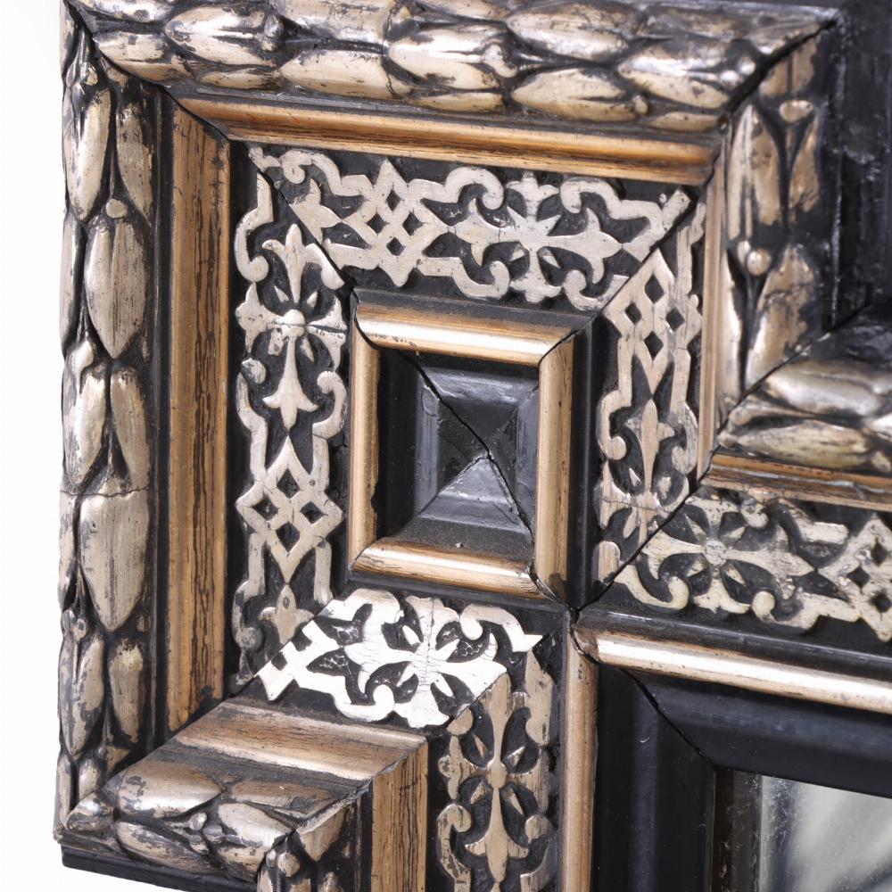 A French Baroque style black silver leaf mirror frame, C. 1890. In Good Condition For Sale In Philadelphia, PA