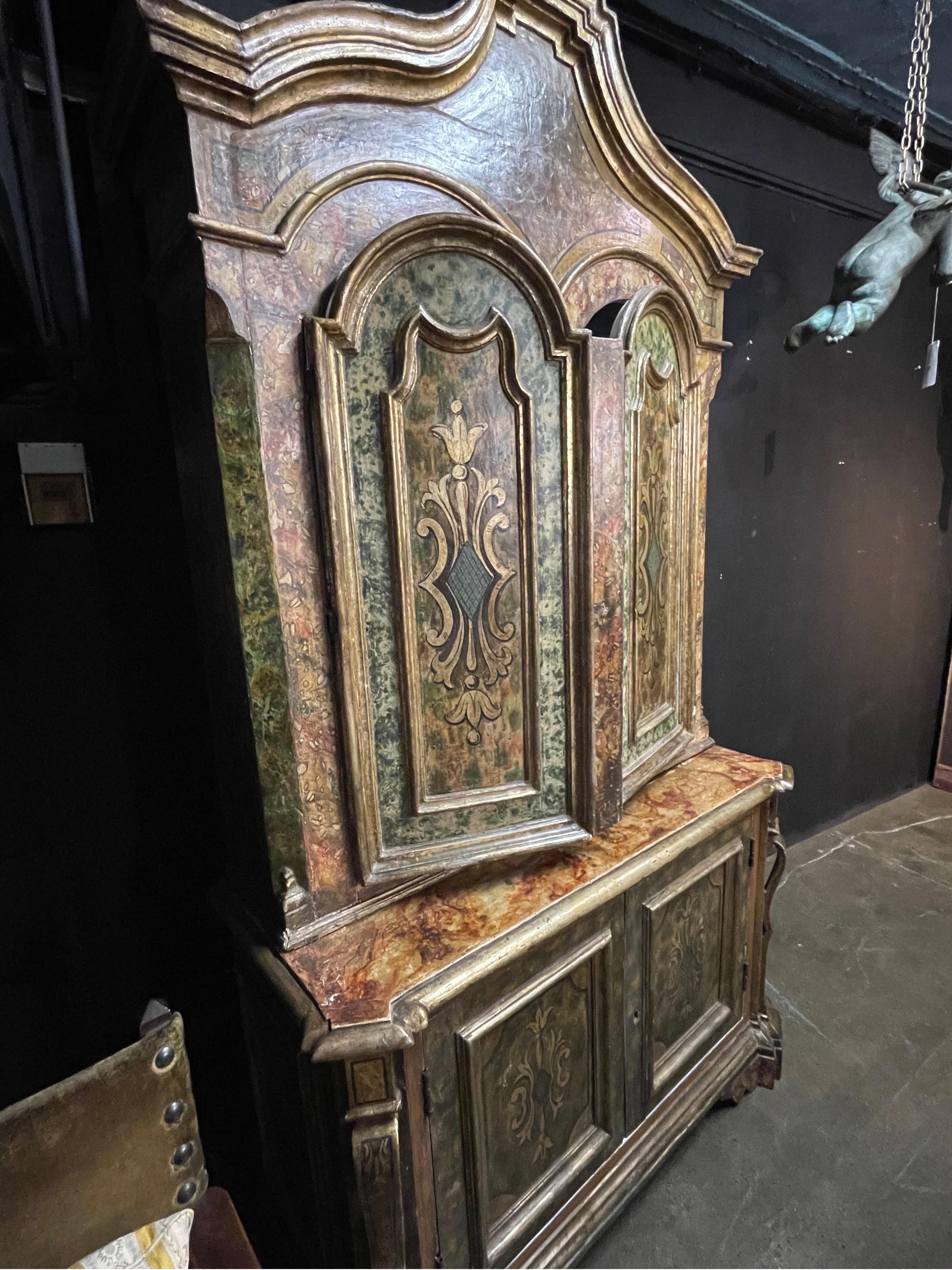 A French Baroque Style Painted and Parcel Gilt Buffet a Deux Corps, 18th Century For Sale 1