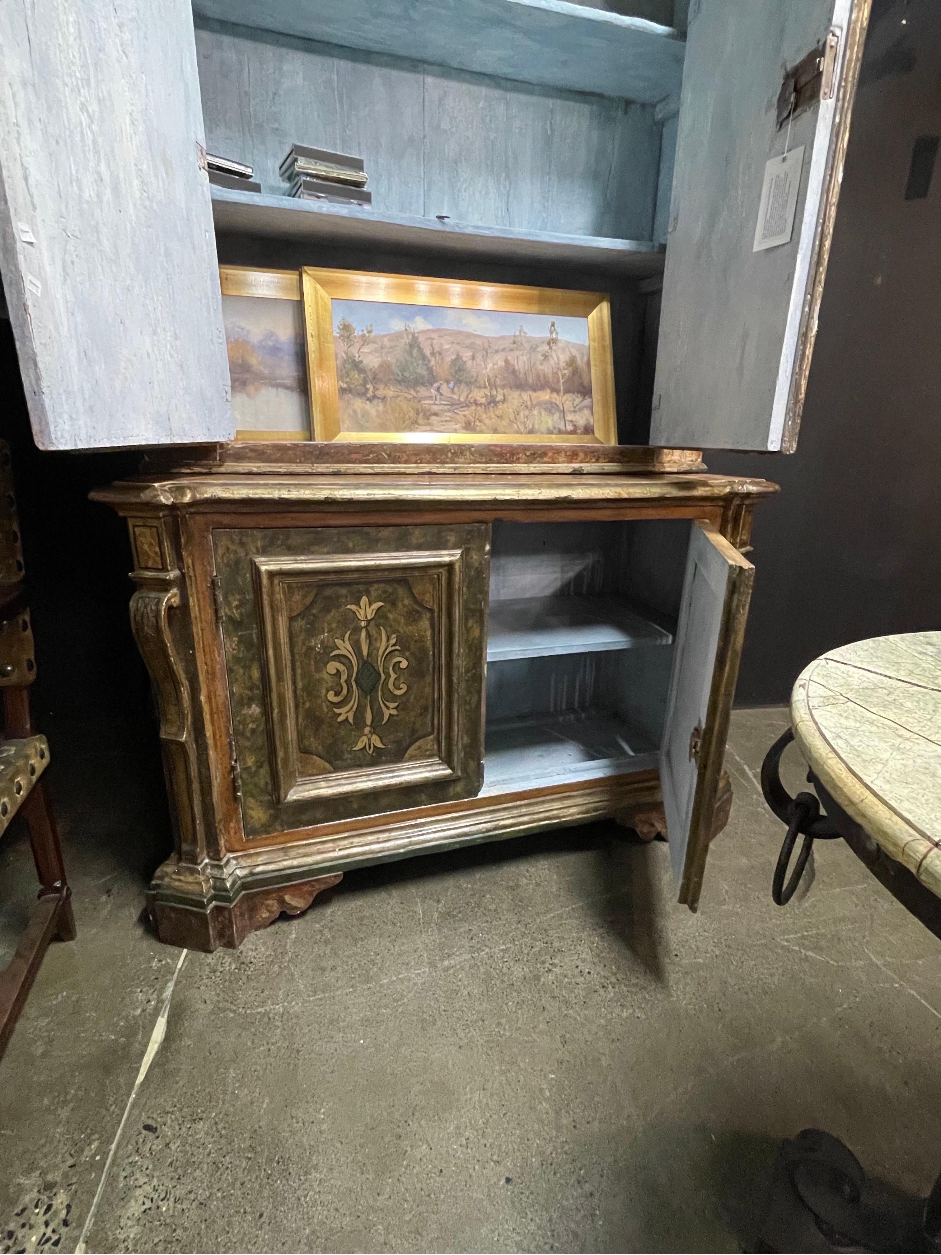 A French Baroque Style Painted and Parcel Gilt Buffet a Deux Corps, 18th Century For Sale 3
