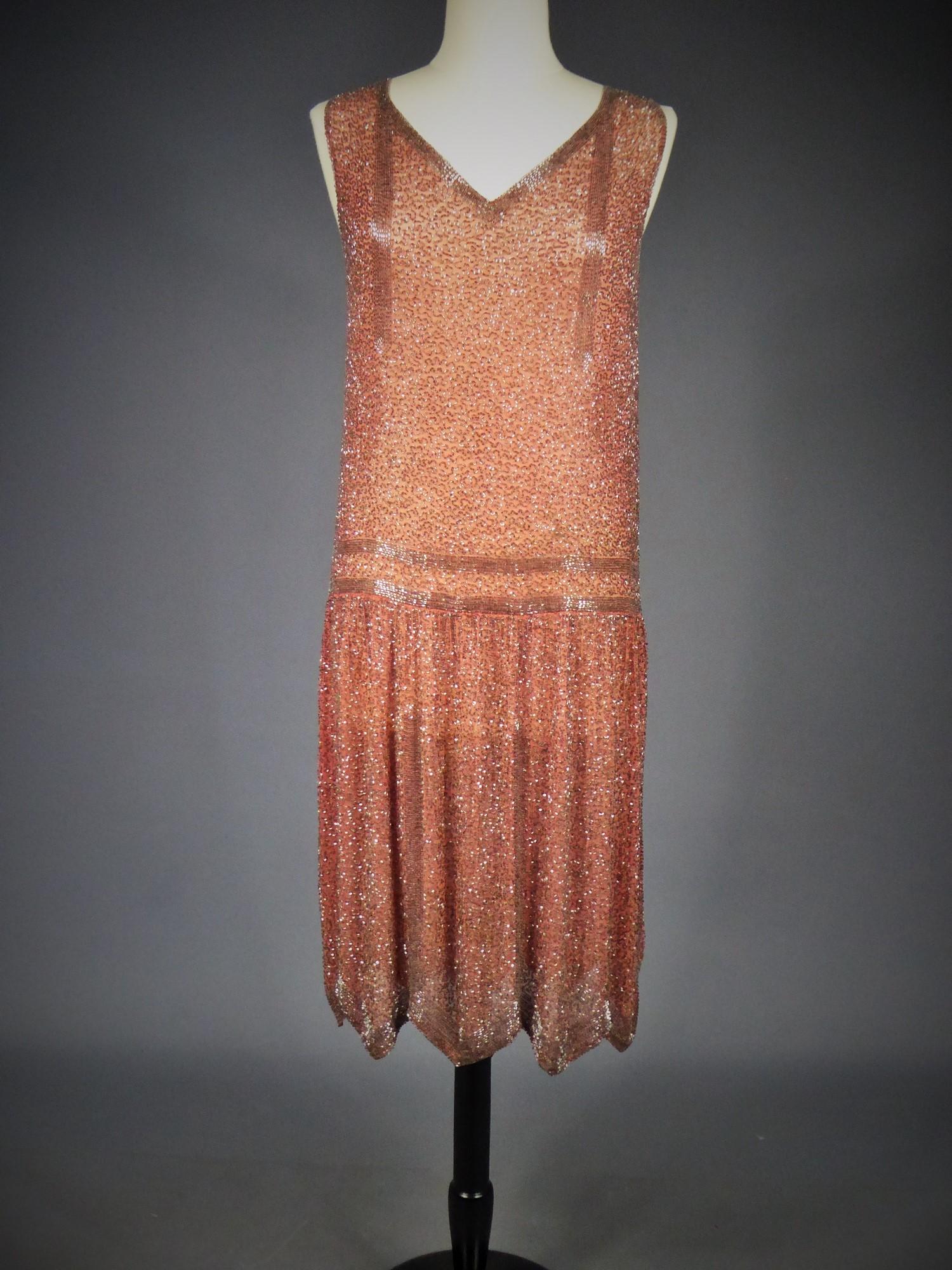 Brown A French Beaded Flapper Dress Circa 1925  For Sale