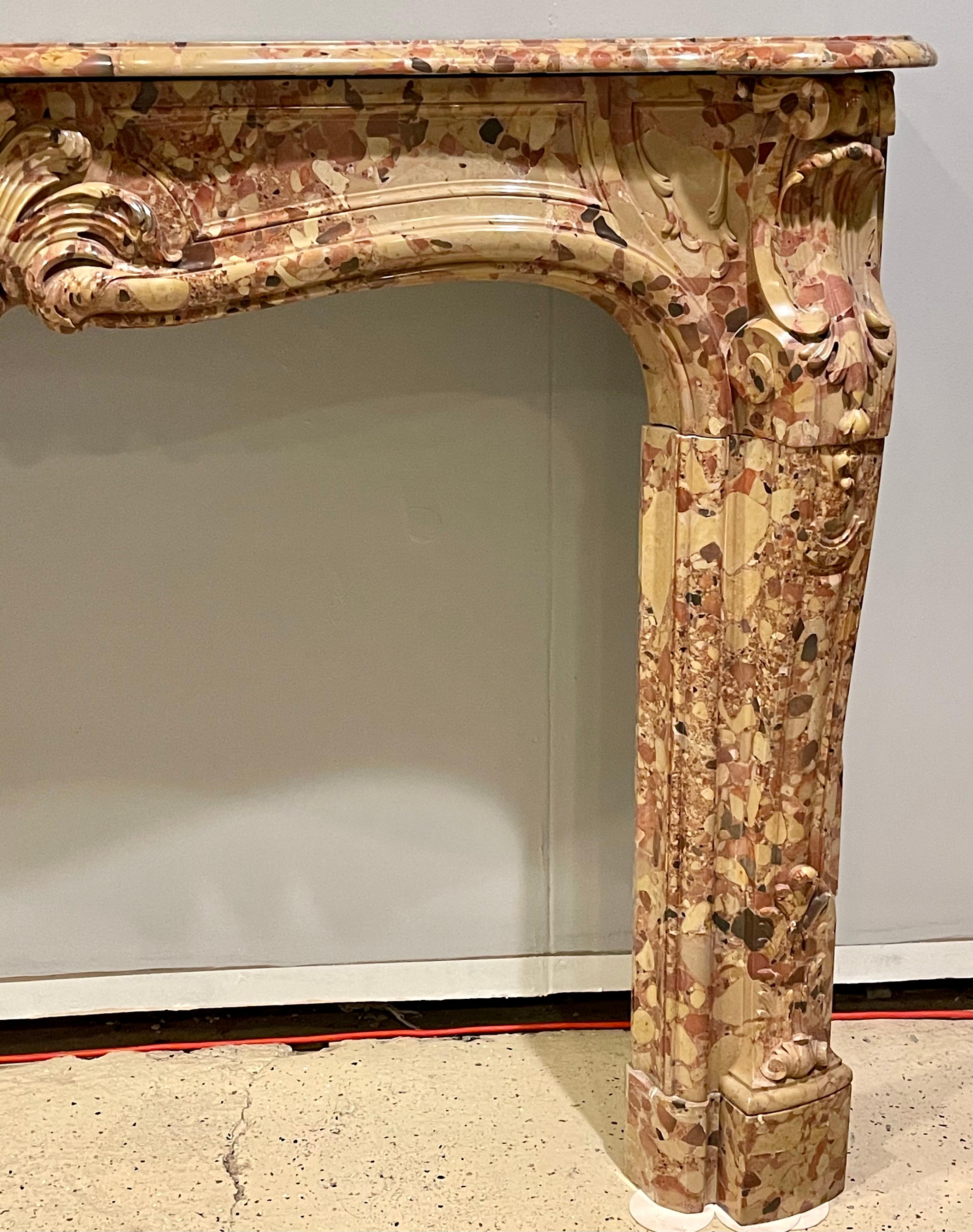 French Beige and Rouge Marble Fire Surround For Sale 6