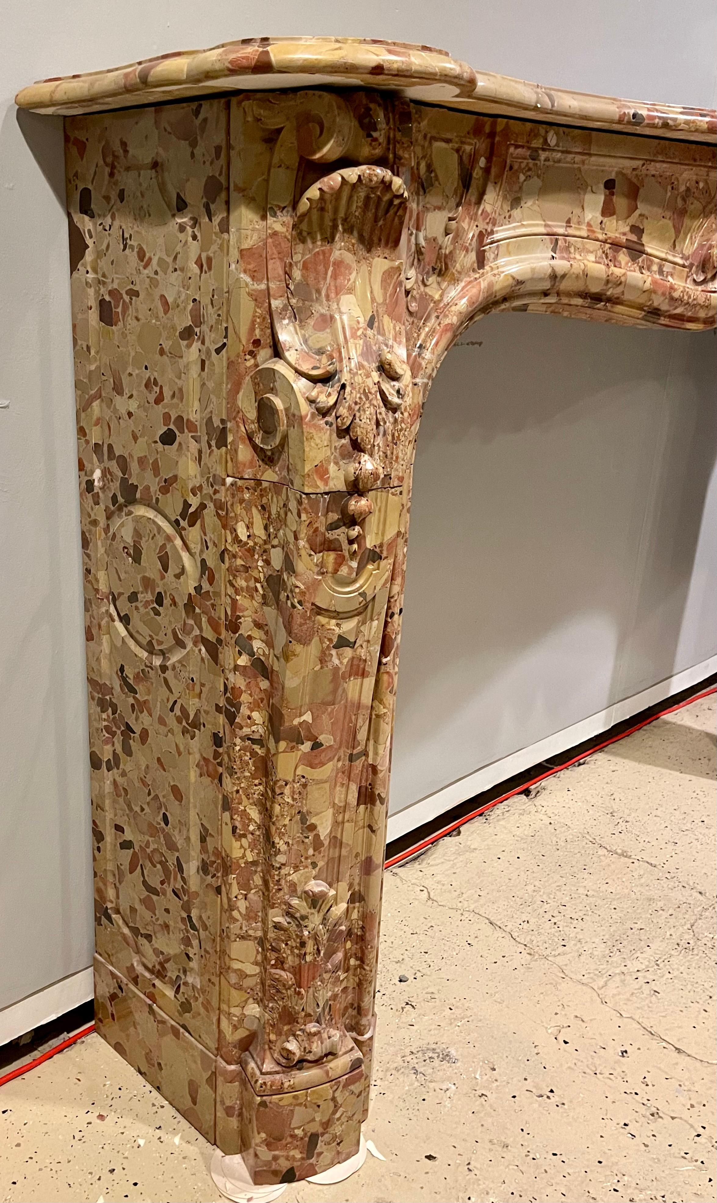 French Beige and Rouge Marble Fire Surround For Sale 8