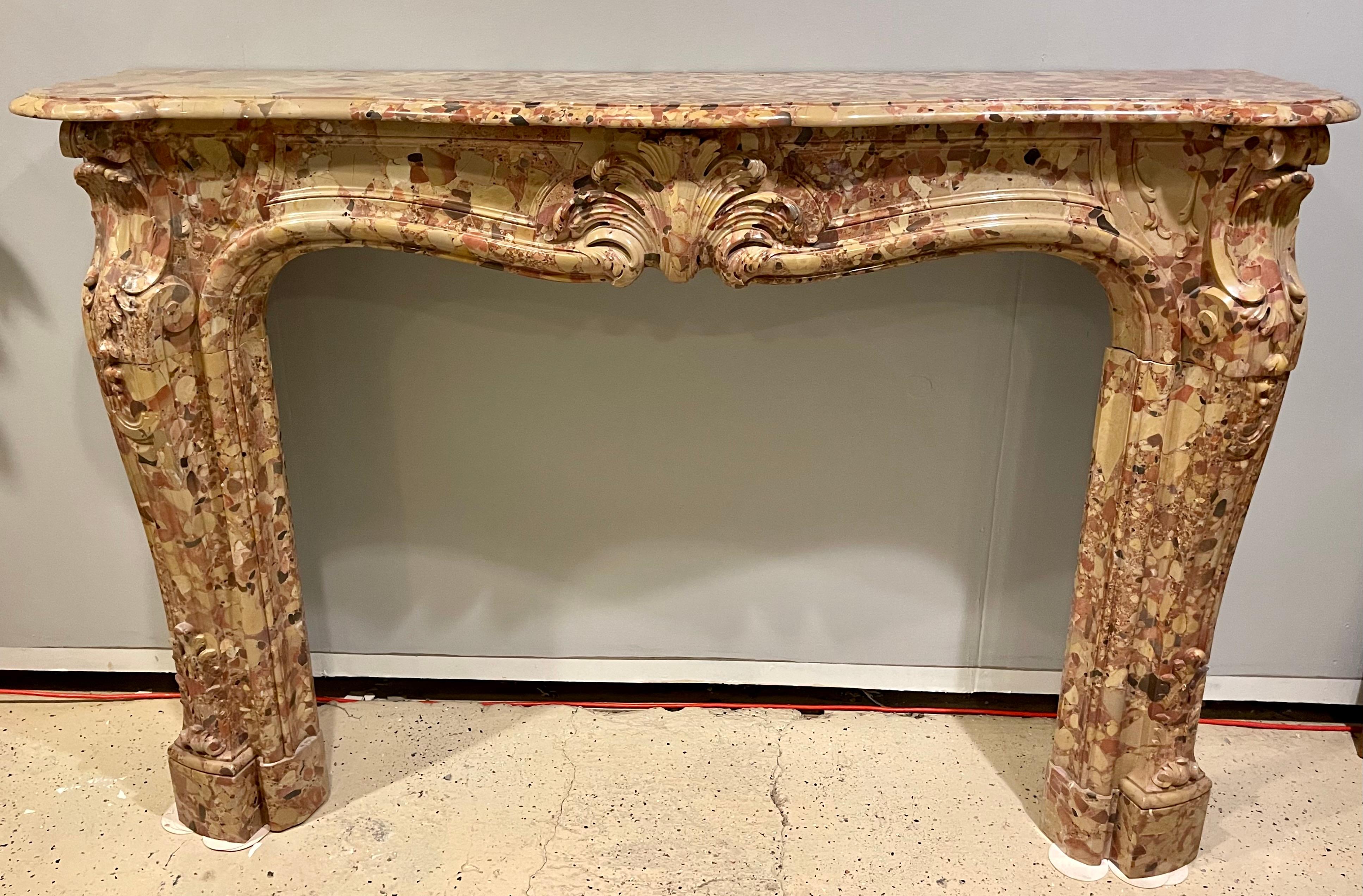 Louis XVI French Beige and Rouge Marble Fire Surround For Sale