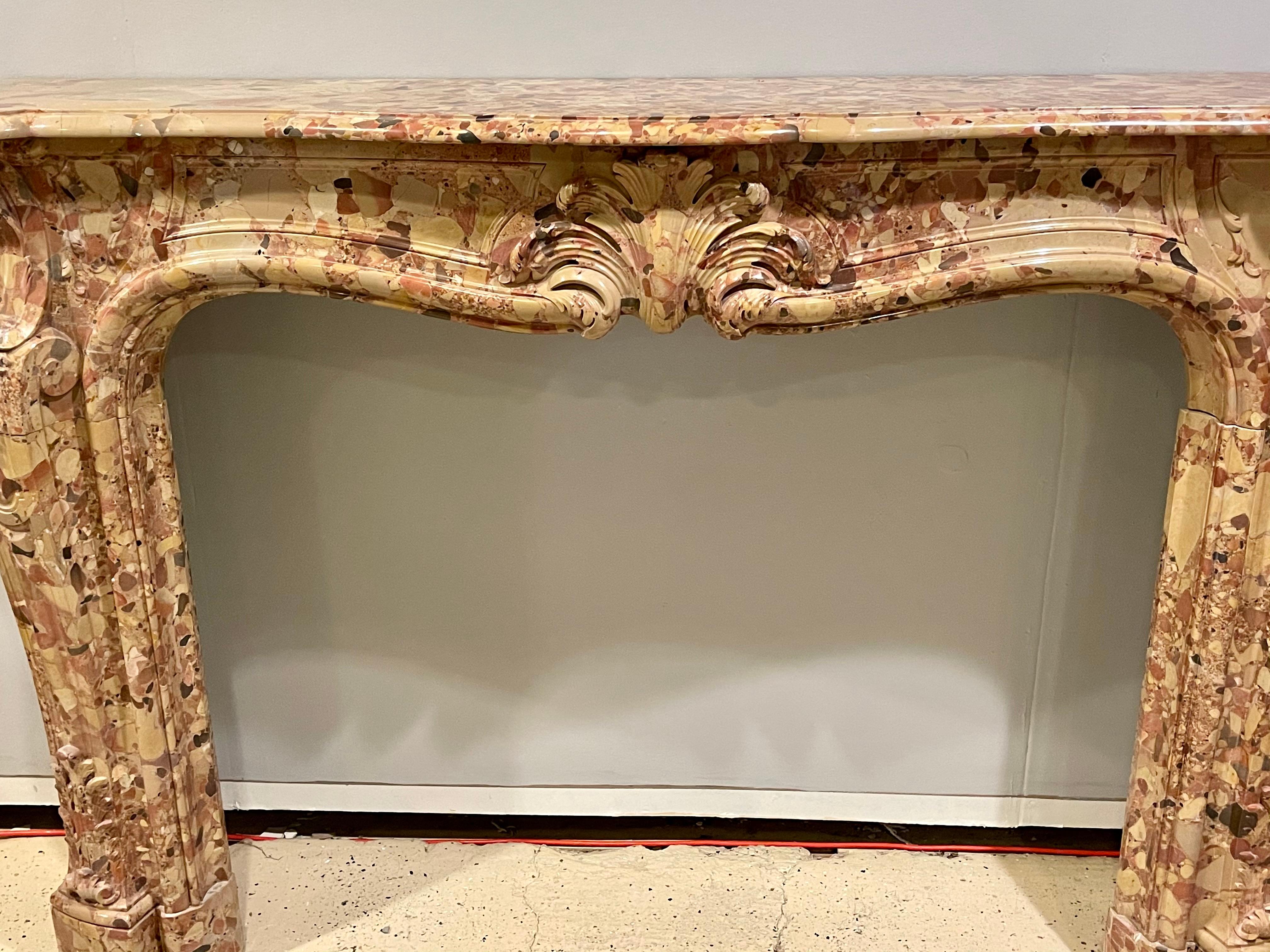 French Beige and Rouge Marble Fire Surround For Sale 5