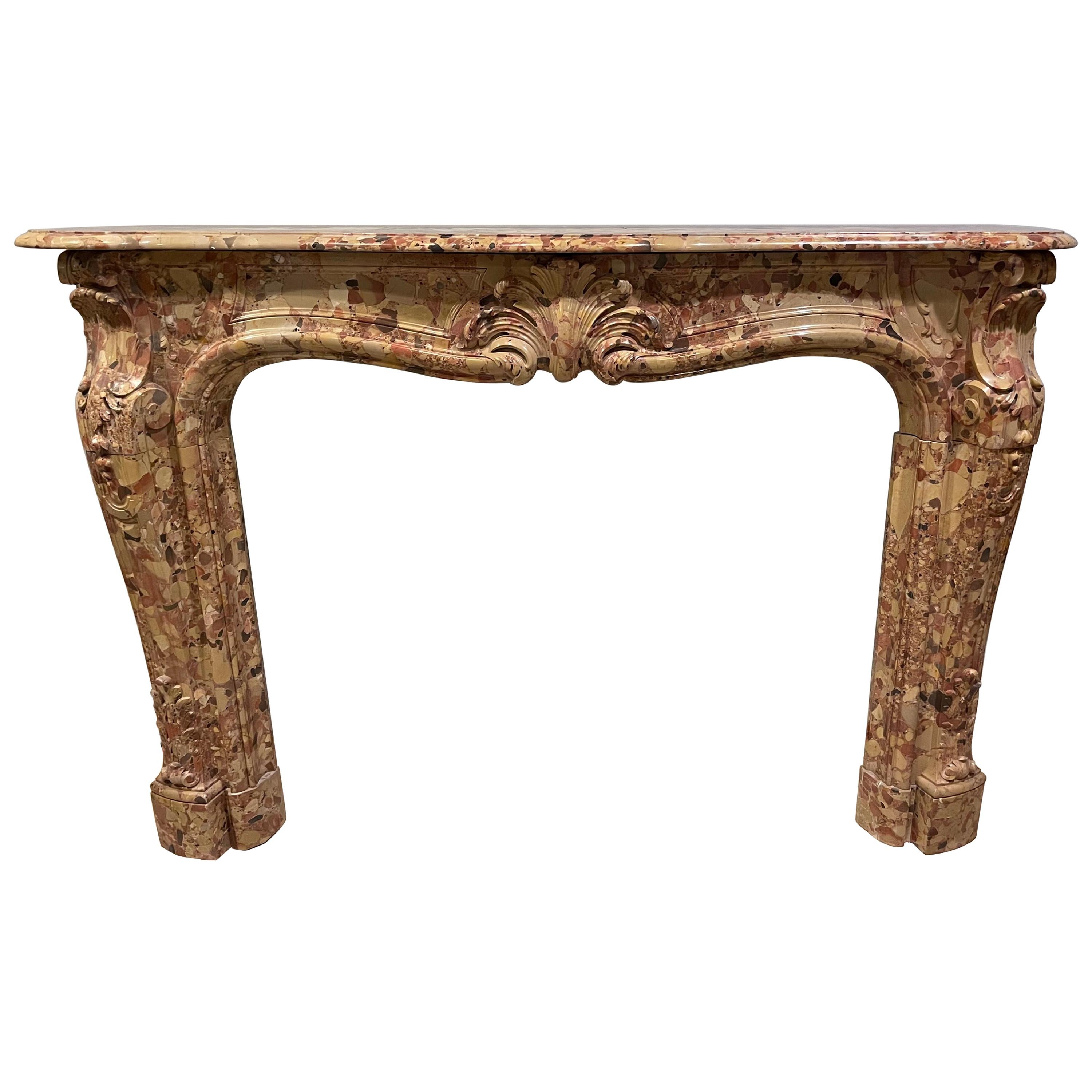 French Beige and Rouge Marble Fire Surround For Sale