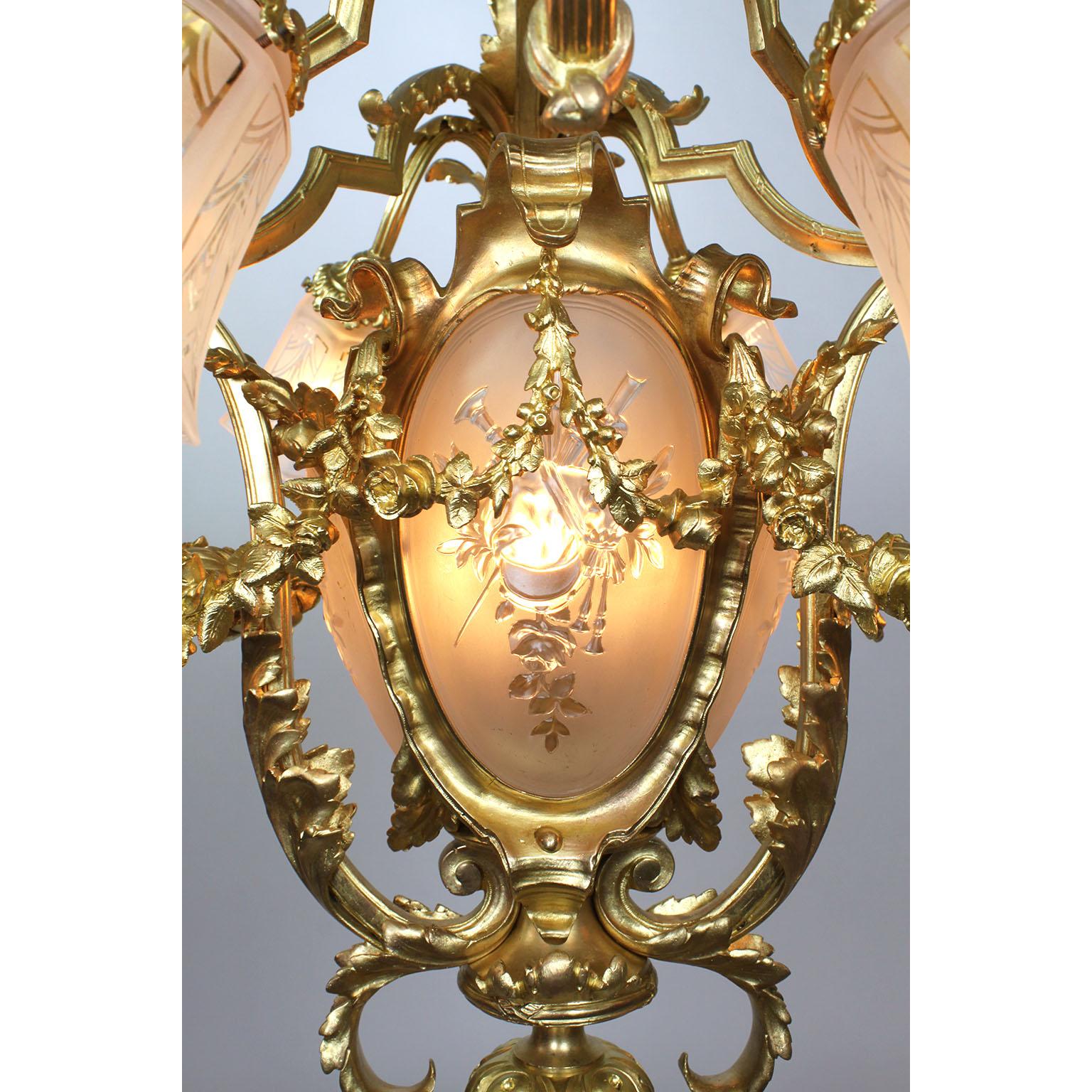 French Belle Époque Gilt-Bronze and Molded Glass 15-Light French Belle Époque Gilt-Bronze and Molded Glass 15-Light