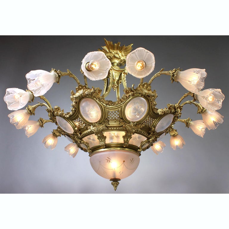 French Belle Époque Gilt-Bronze and Molded Glass 16 Light Plafonnier  Chandelier For Sale at 1stDibs | belle epoque chandelier