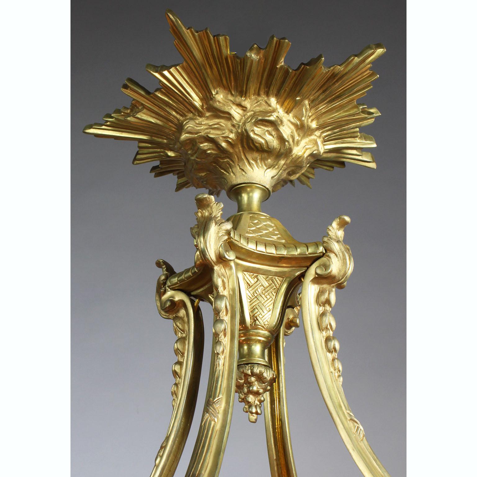 French Belle Époque Gilt-Bronze & Molded Glass 16 Light Plafonnier Chandelier For Sale 3