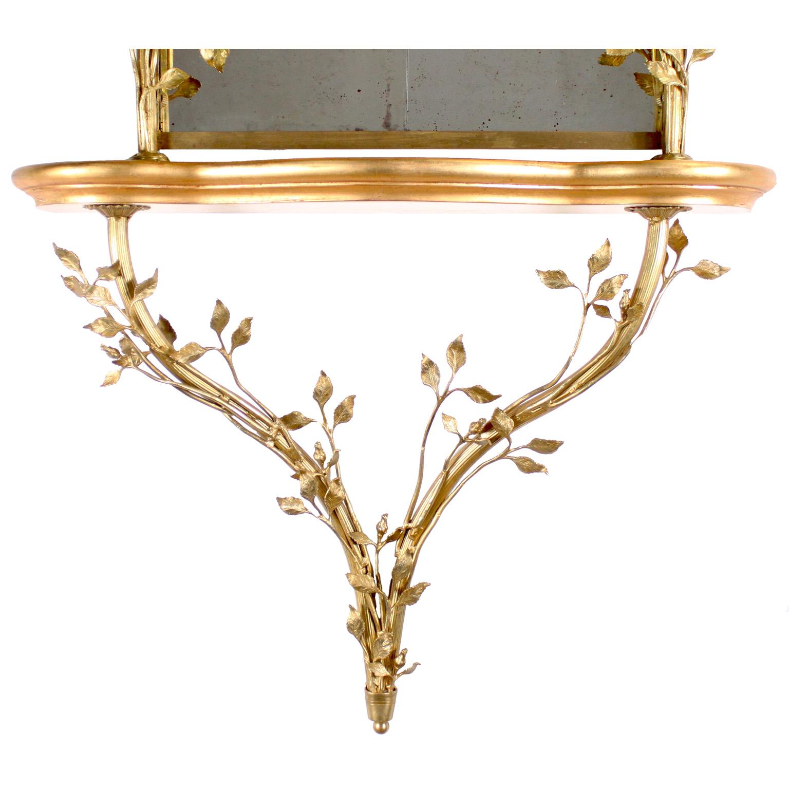 Französische Belle Époque Konsole und Spiegel aus vergoldetem Metall und Giltwood mit Blumenranken im Angebot 5