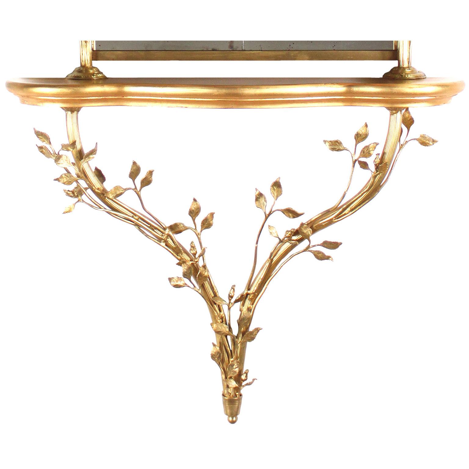 Französische Belle Époque Konsole und Spiegel aus vergoldetem Metall und Giltwood mit Blumenranken (Vergoldet) im Angebot