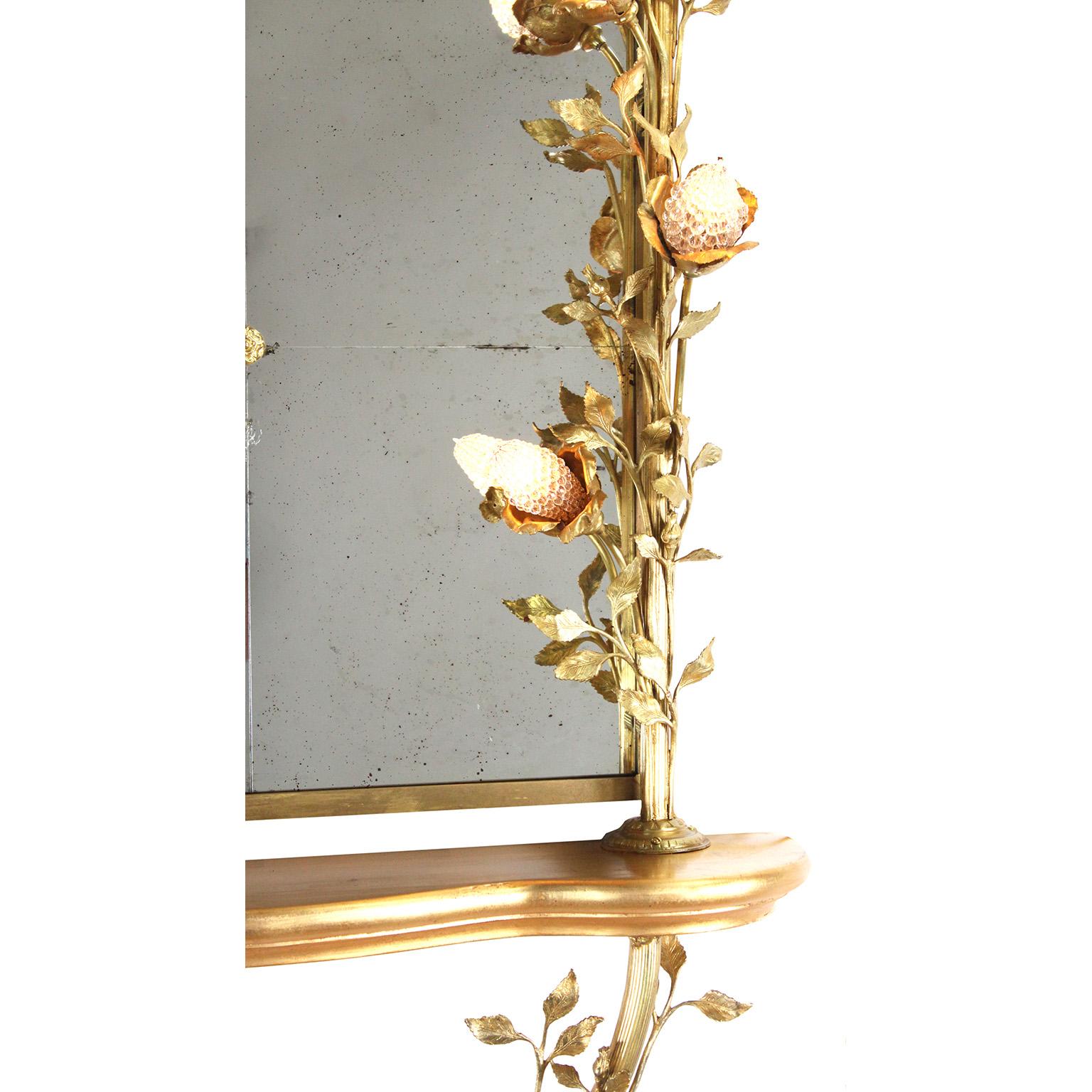 Französische Belle Époque Konsole und Spiegel aus vergoldetem Metall und Giltwood mit Blumenranken im Angebot 4