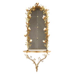 Französische Belle Époque Konsole und Spiegel aus vergoldetem Metall und Giltwood mit Blumenranken