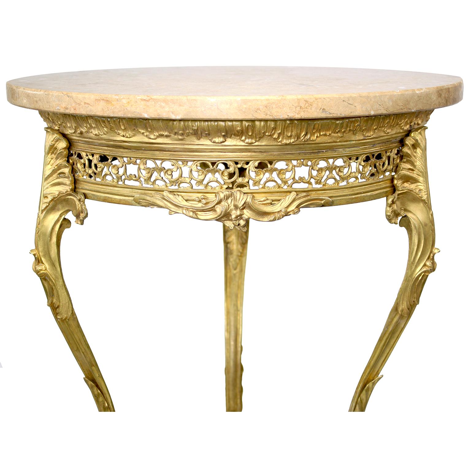 A French Belle Époque Louis XV Style Gilt-Bronze Gueridon Table with Marble Top In Good Condition For Sale In Los Angeles, CA