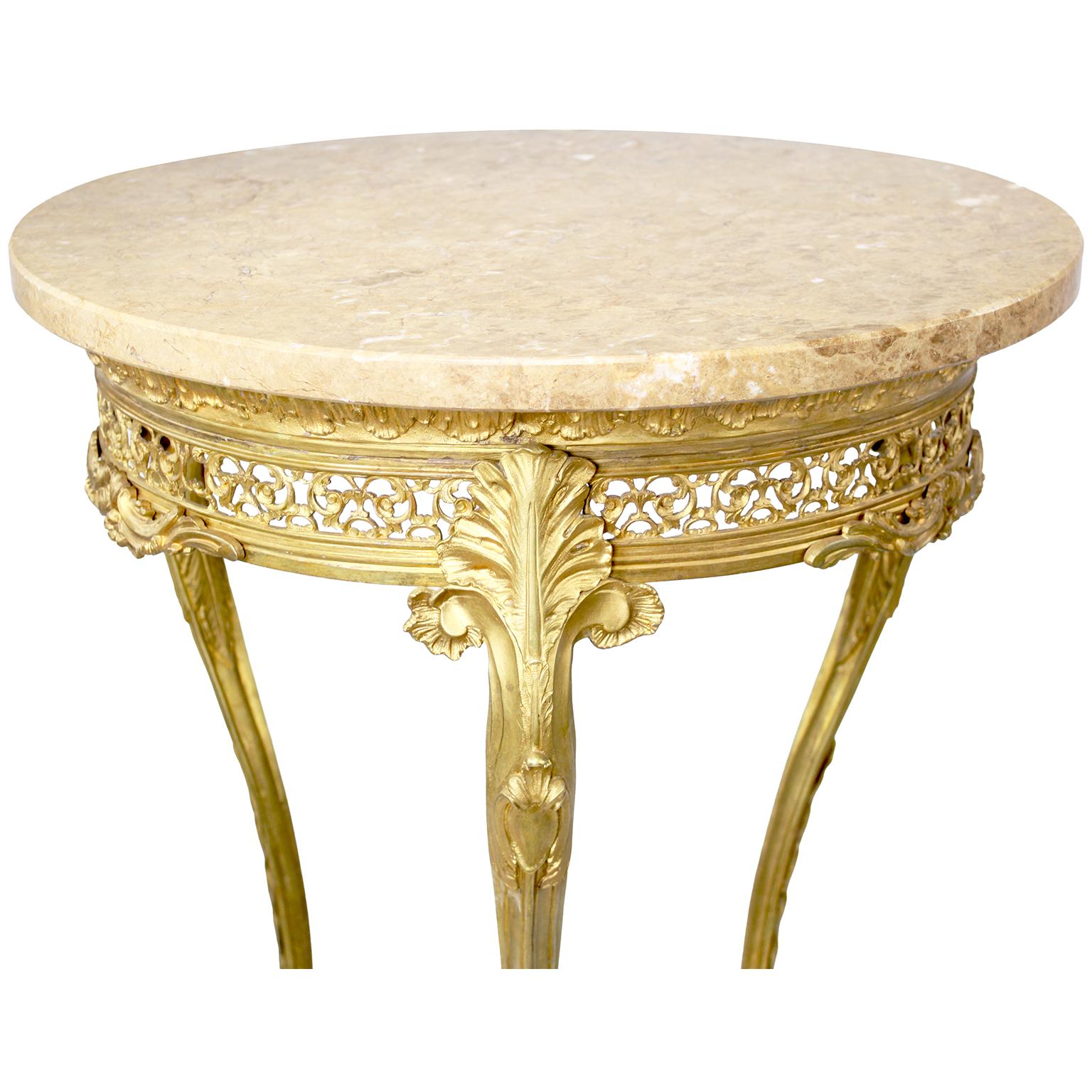 Early 20th Century A French Belle Époque Louis XV Style Gilt-Bronze Gueridon Table with Marble Top For Sale