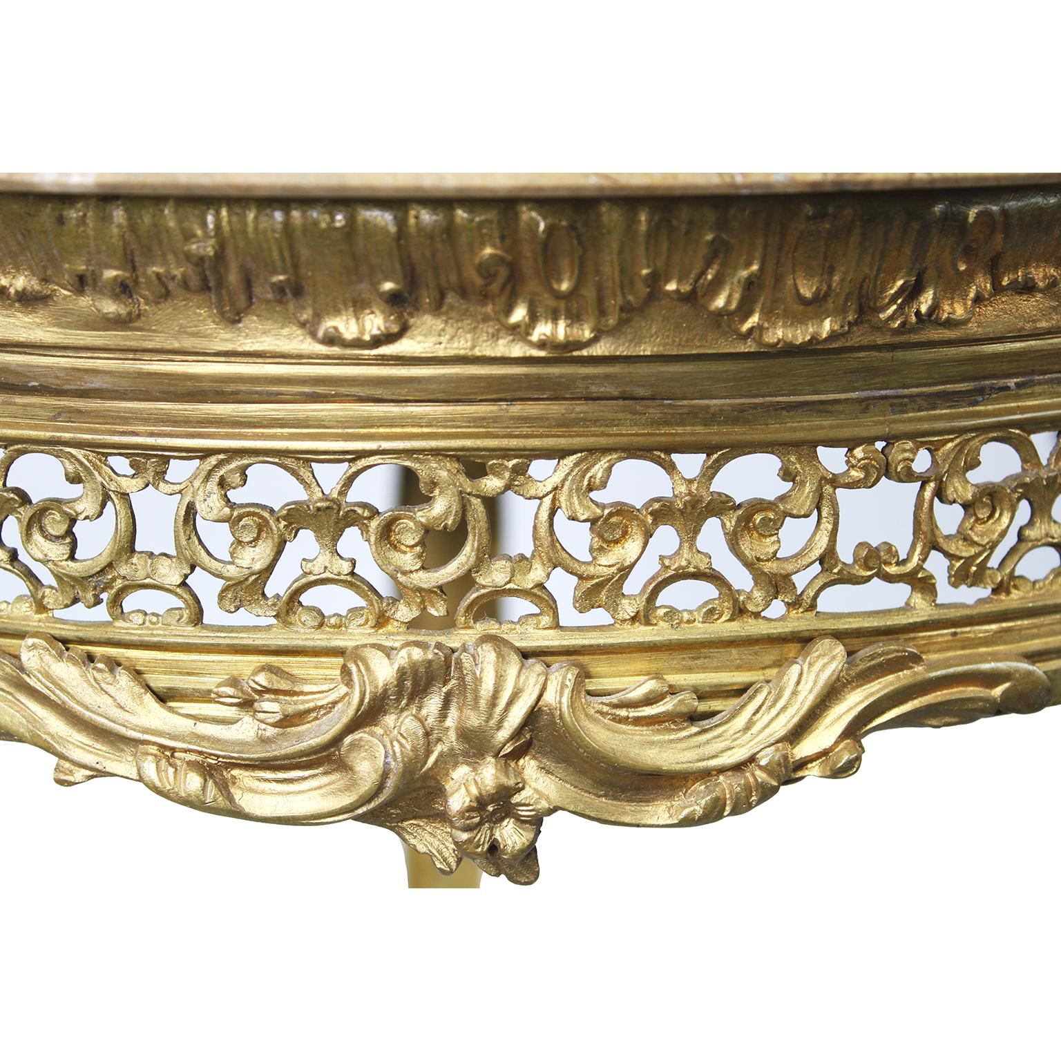 A French Belle Époque Louis XV Style Gilt-Bronze Gueridon Table with Marble Top For Sale 1