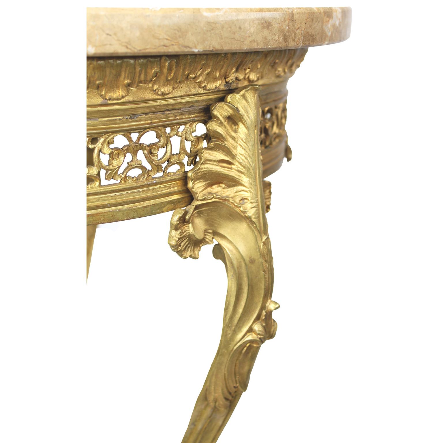 A French Belle Époque Louis XV Style Gilt-Bronze Gueridon Table with Marble Top For Sale 2