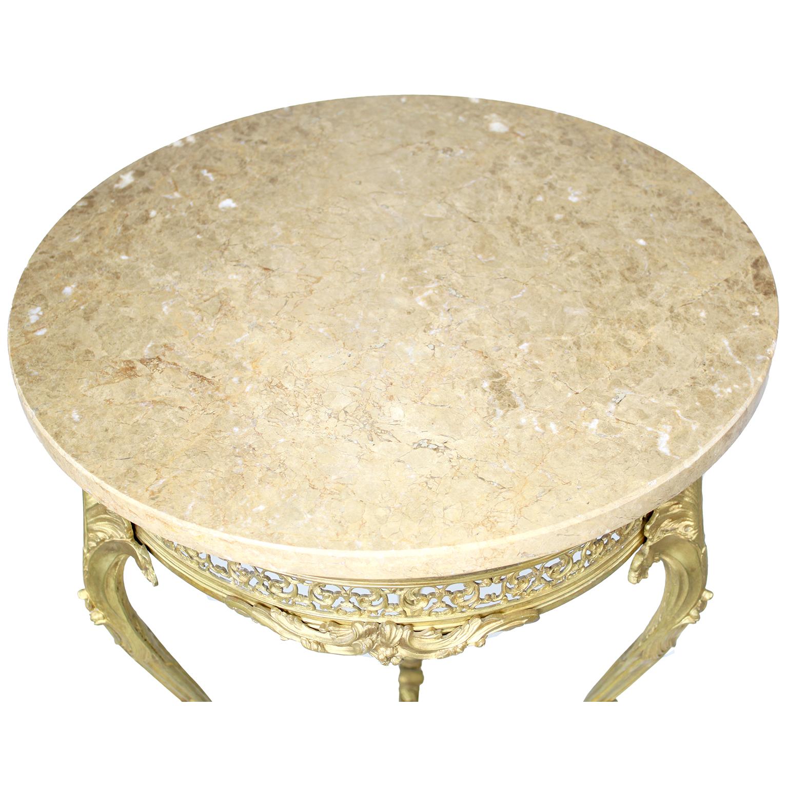 A French Belle Époque Louis XV Style Gilt-Bronze Gueridon Table with Marble Top For Sale 3