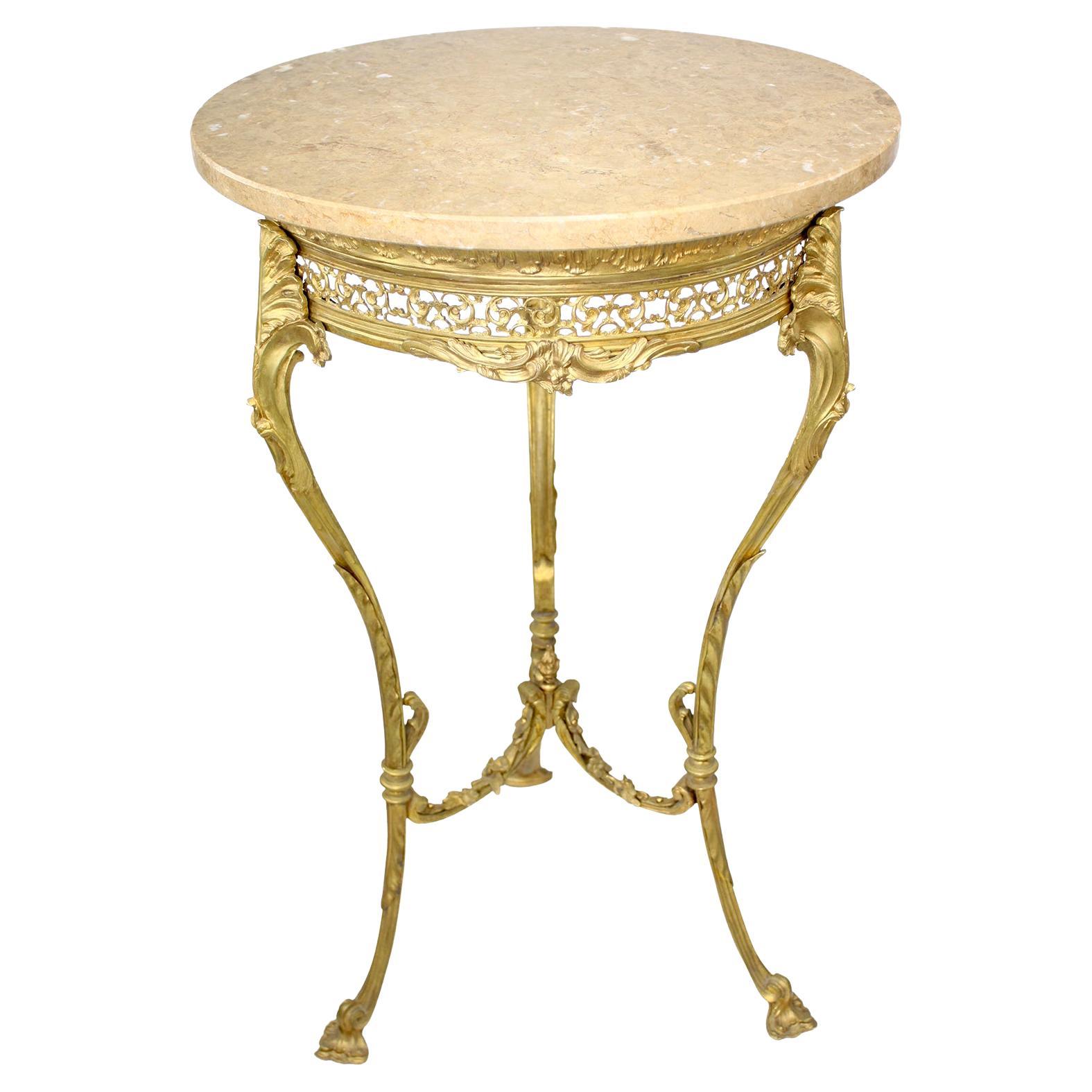 A French Belle Époque Louis XV Style Gilt-Bronze Gueridon Table with Marble Top