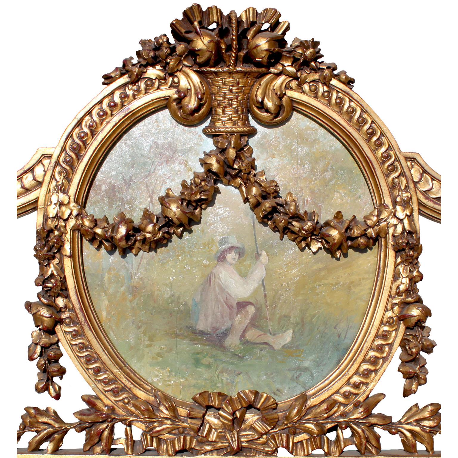 Français Cadre de miroir Trumeau en bois doré sculpté de style Louis XV de la Belle Époque en vente