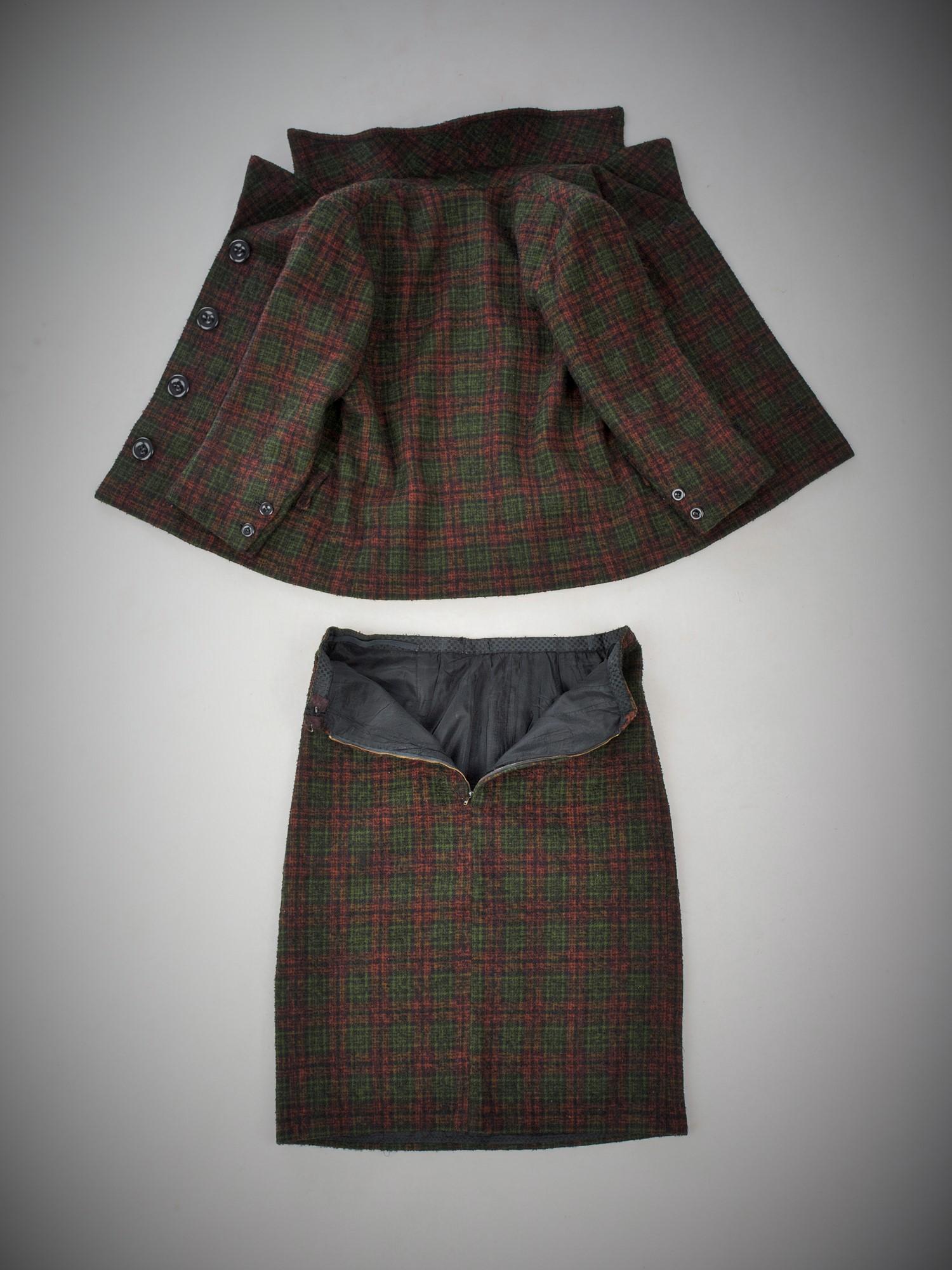 Black A French Dior/Bérénice Demi Couture skirt suit Wool Tartan, French Circa 1970 For Sale