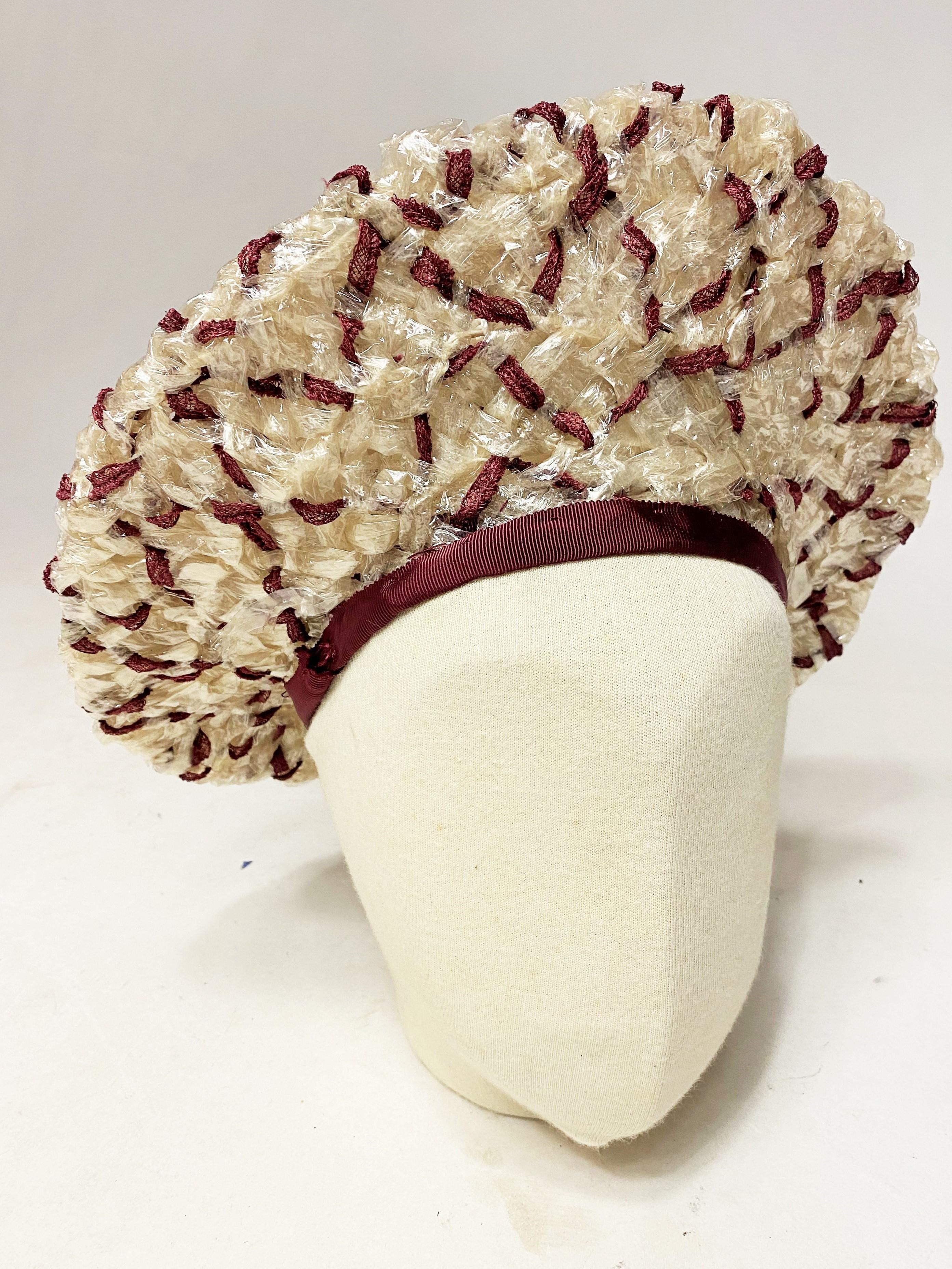 A French Beret Hat in Rafia squirrel ribbons & transparent Celluloid Circa 1943 For Sale 3