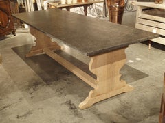 French Bleached Oak Dining Table with Charcoal Gray Marble Top, circa 1930s