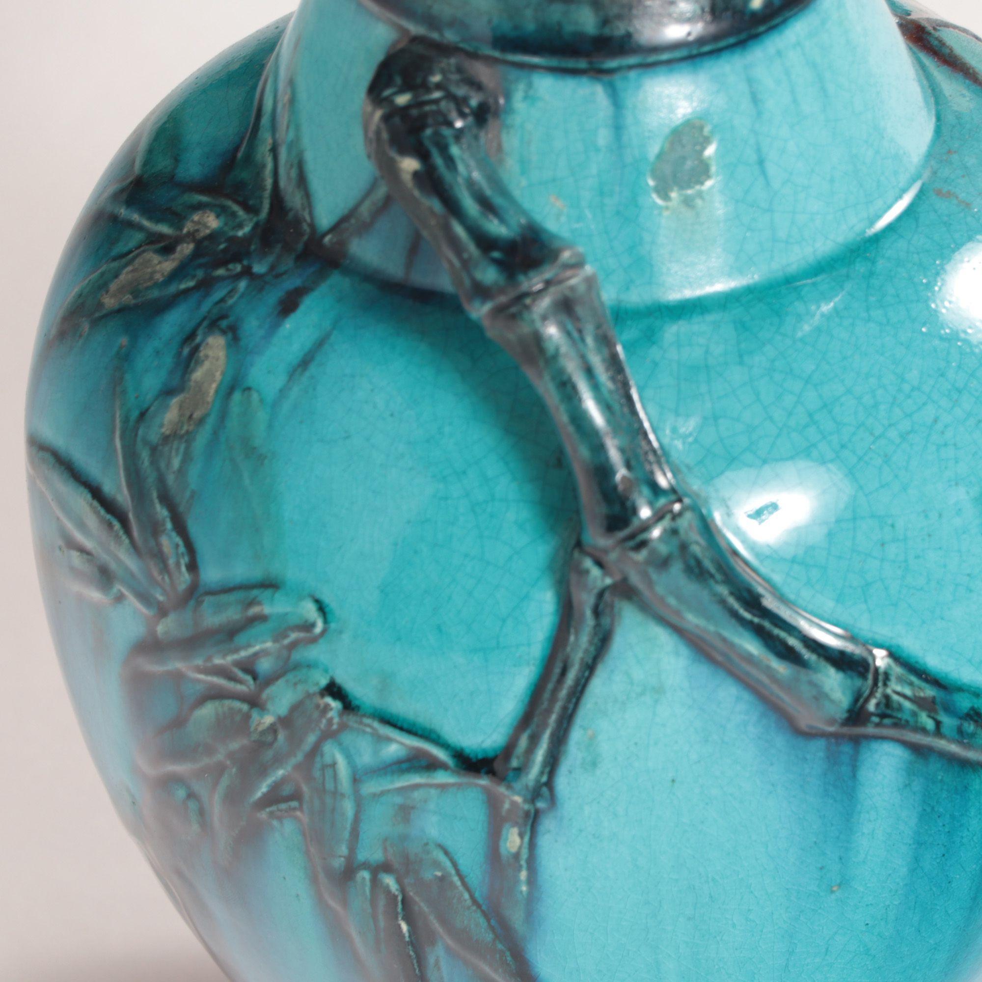 Art nouveau Vase en céramique bleu Art Déco français par Edmond Lachenal, vers 1900