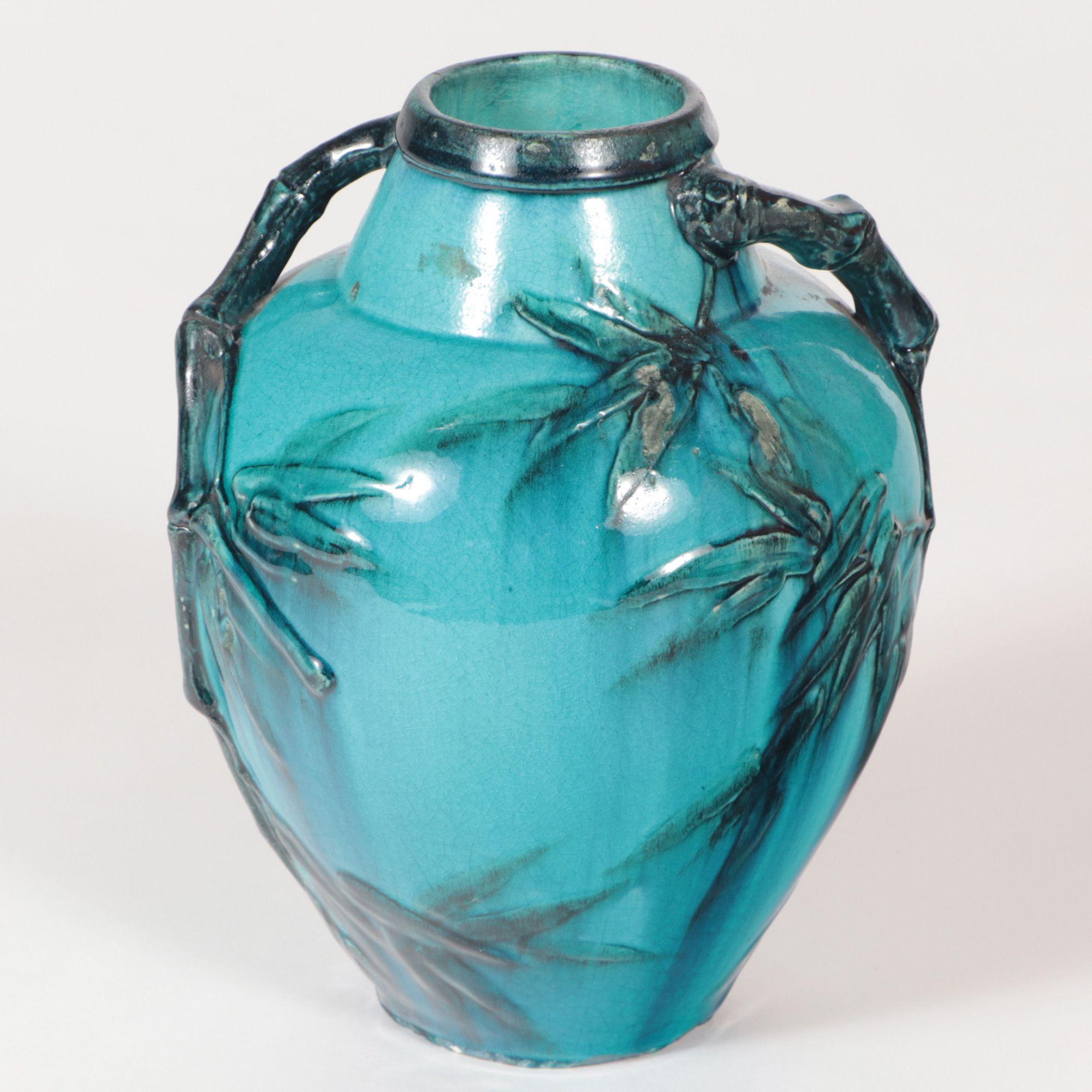 French Blue Art Deco Ceramic Vase by Edmond Lachenal, circa 1900 In Good Condition For Sale In Philadelphia, PA