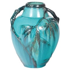 French Blue Art Deco Ceramic Vase by Edmond Lachenal, circa 1900