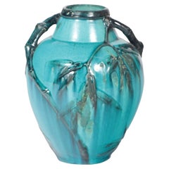 Blaue Art-Déco-Keramikvase von Edmond Lachenal, um 1900